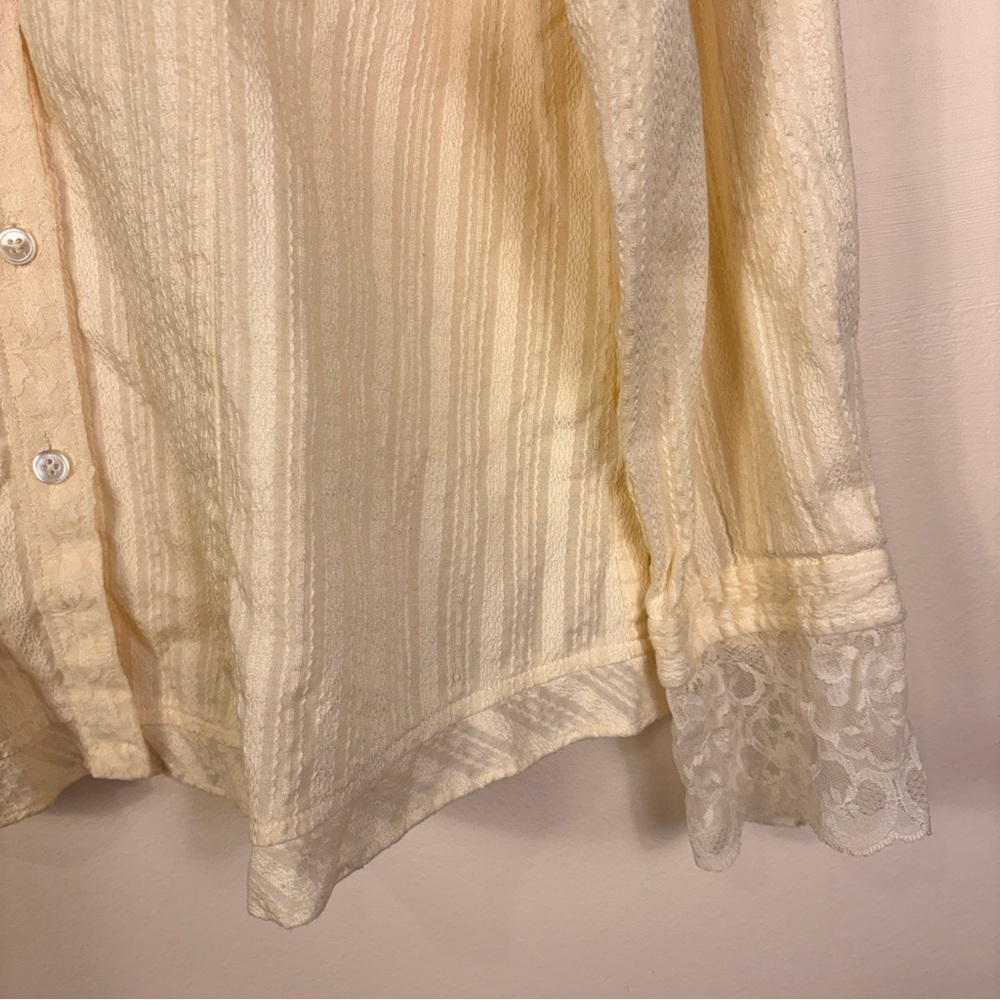 J. Jill Ivory Lace Trimmed Button Down Blouse Cottagecore Classic Office - Picture 3 of 8